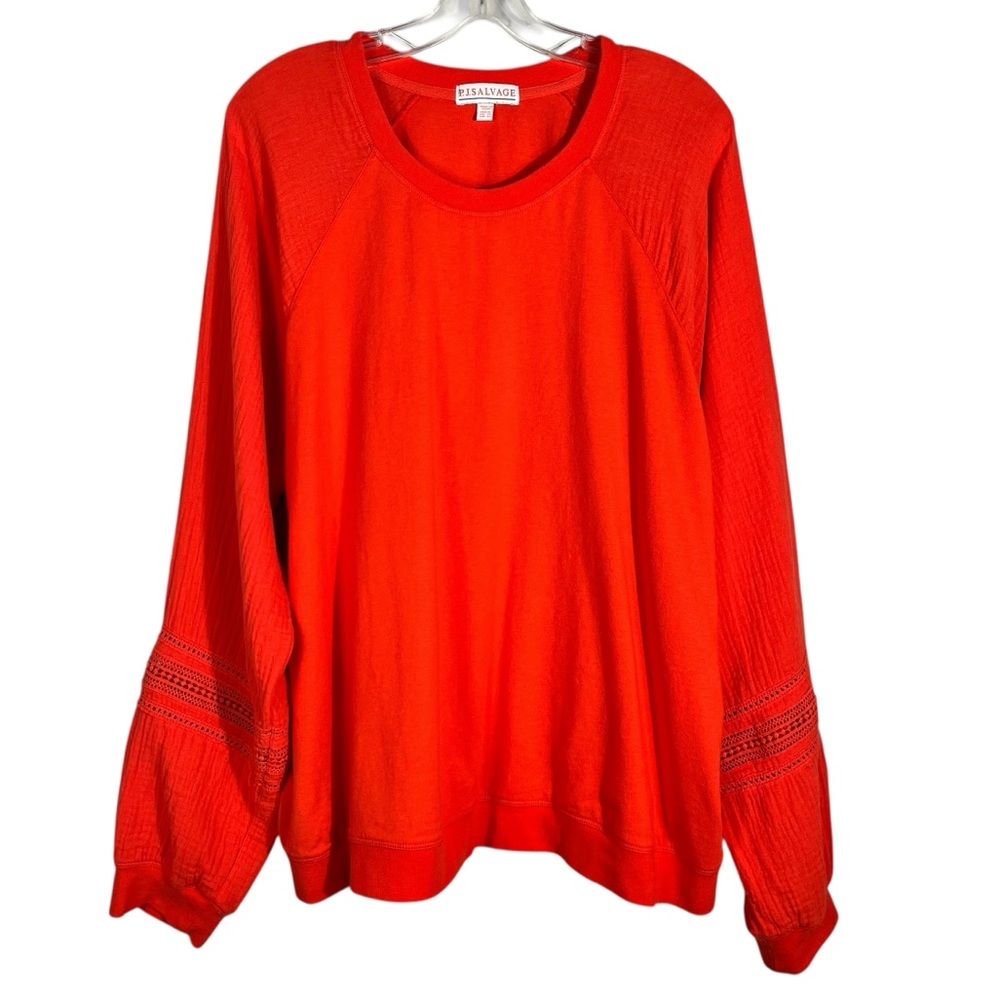 PJ Salvage Orange Relaxed Fit Long Sleeve Lace Cutout Blouse XL Loungewear